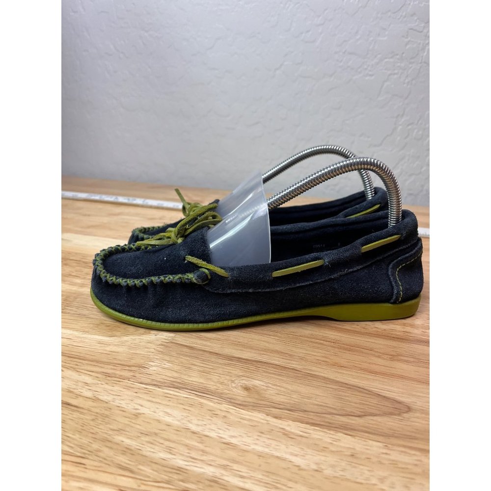 MINNETONKA Blue Leather boat Laced Moccasin Driving Mocs  Flats 8 - Picture 2 of 15